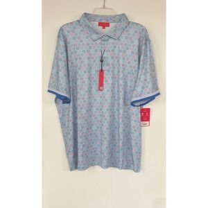 Redvanly Mens XXL Blue Geometric Star Print‎ Golf Polo Shirt Athletic Luxury NWT